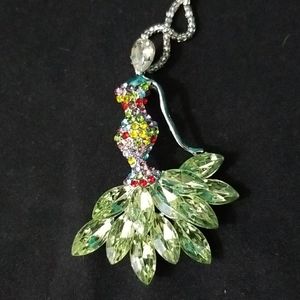 Betsey Johnson Dancer Brooch Pendant Necklace gree